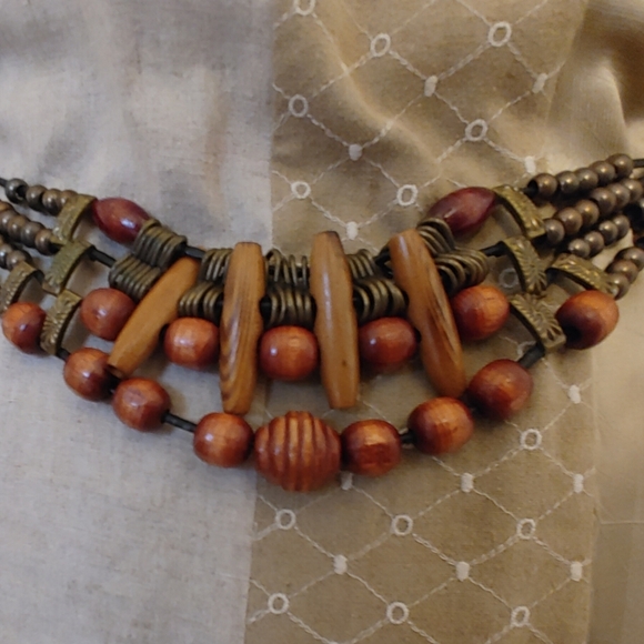 VTG OOAK Beaded BELT with Stone, Wood & Brass Accents (342)